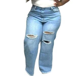 Trendy Plus High Waist Ripped Wide Leg Jeans sz 3x